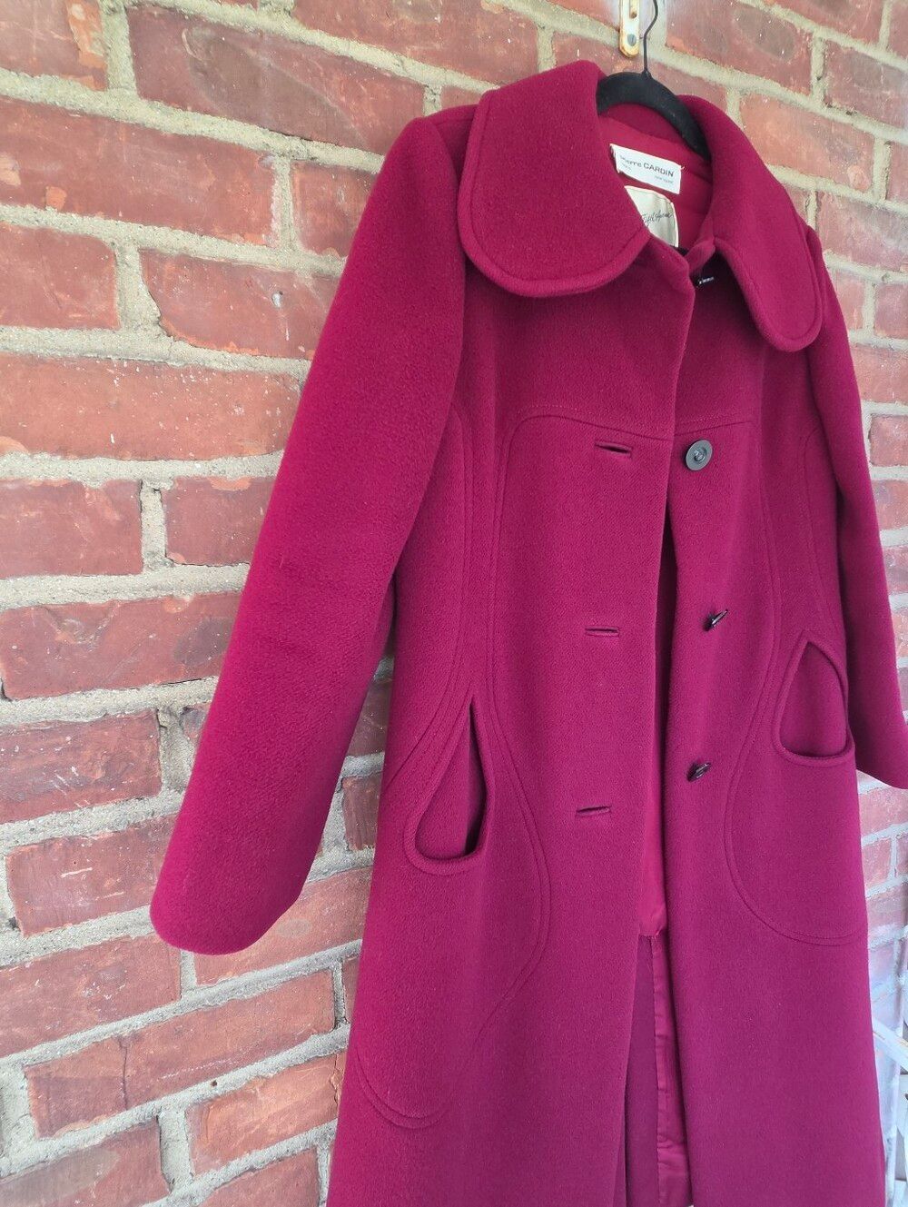 Pierre Cardin VTG Rare Saks Fifth Mod Coat Teardrop pockets Burgundy Small - Picture 6 of 13